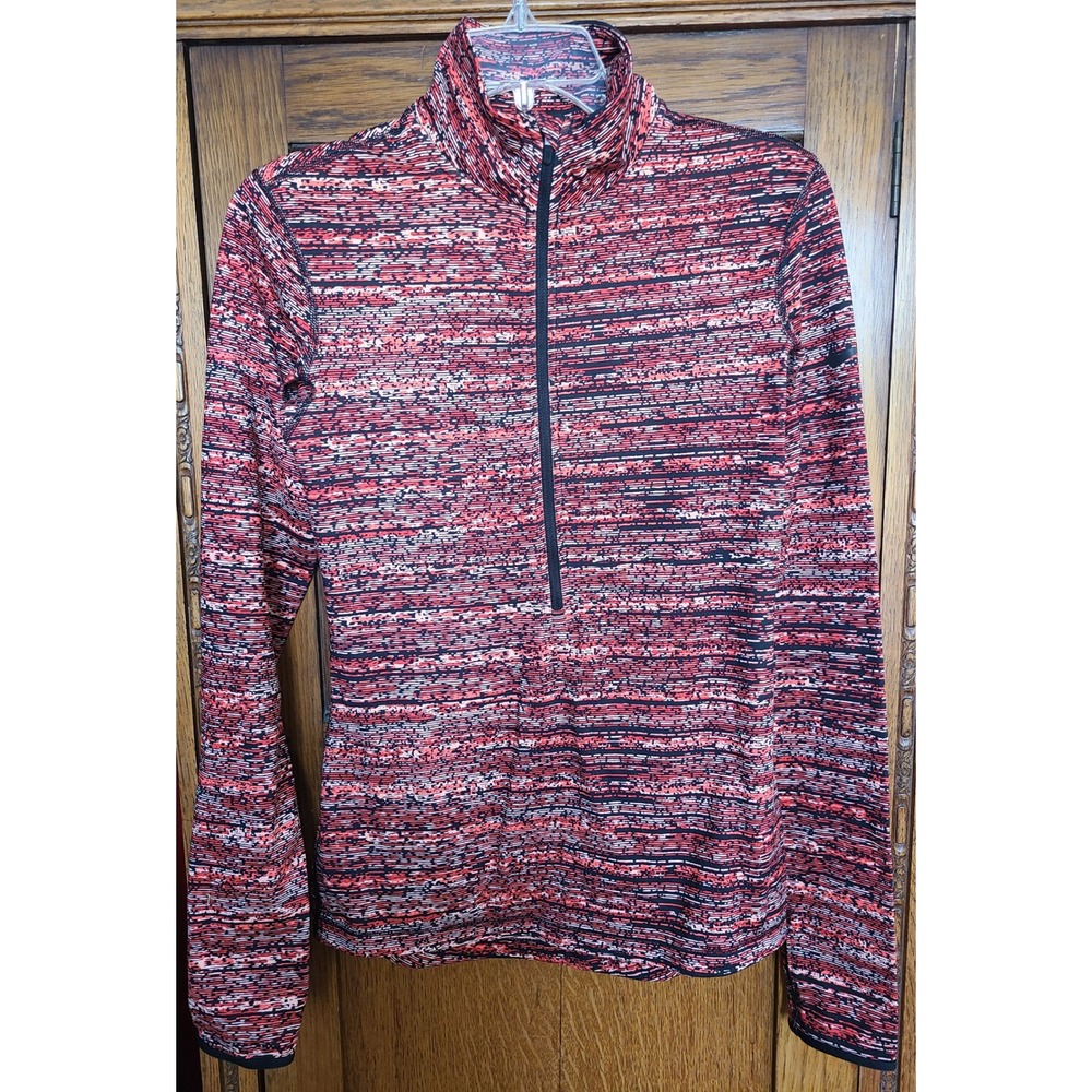 Nike Pro Dri-FIT Womens Red Black Glitch Print 1/4 Zip Pullover 684992-696 S